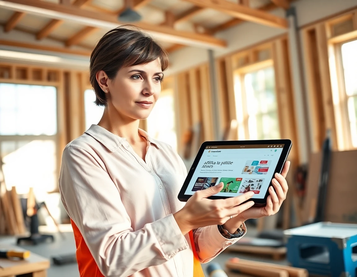 Contractor using tablet in workshop for affiliate disclosure article section