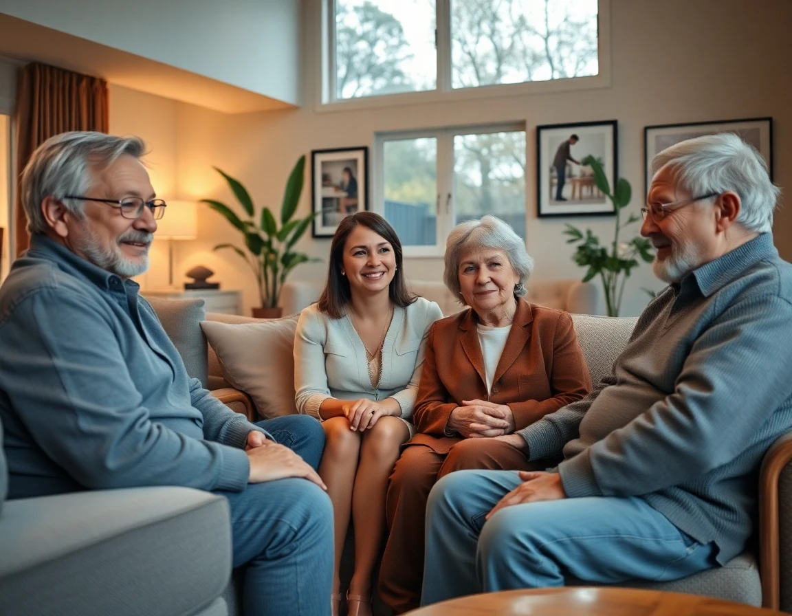 Homeowners discussing renovation project in modern living room for affiliate article