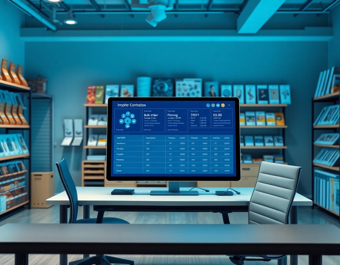Modern contractor office with digital tablet displaying bulk order details