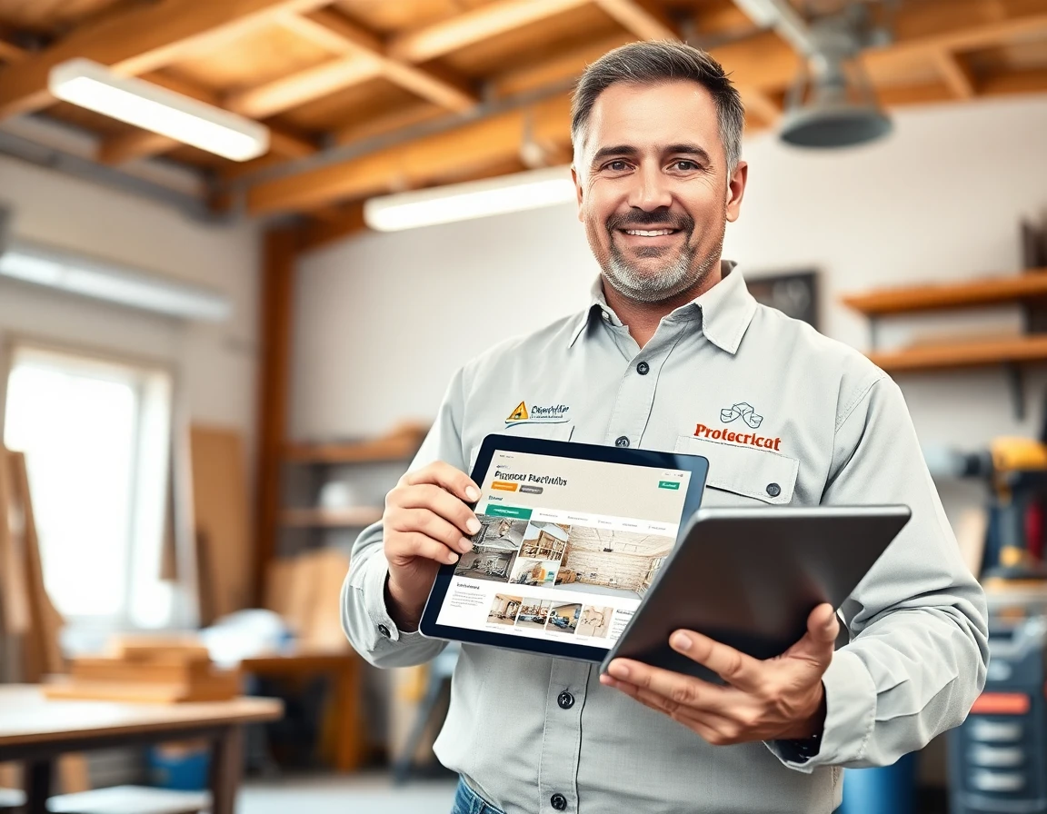 professional contractor presenting project portfolio in workshop setting