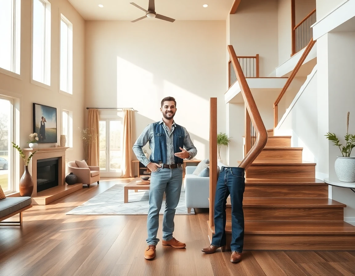 Interior of finished home with contractor showcasing modern living space