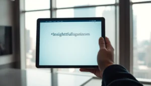 Modern digital tablet showcasing Insightfulmagazine com homepage in a sleek office setting