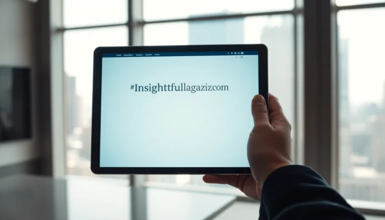 Modern digital tablet showcasing Insightfulmagazine com homepage in a sleek office setting