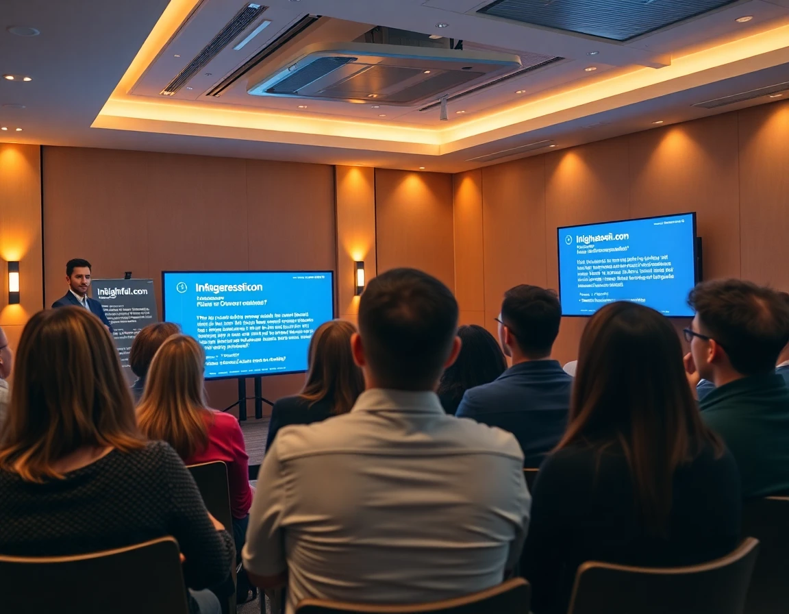 Speaker engaging audience with digital FAQ on Insightfulmagazine com in seminar setting