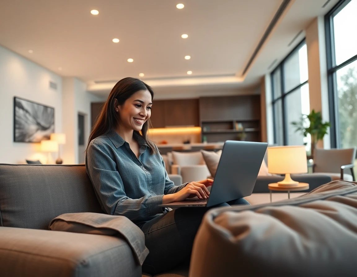 Modern Bloxburg house interior with minimalist furniture, large windows, and cozy ambiance