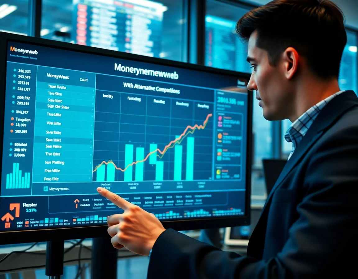 Analyst examining comparison chart of Moneynewsweb versus alternatives on monitor