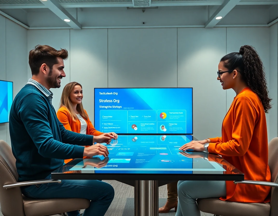 Diverse team strategizing around digital table displaying TechLokesh Org strategies for 2026
